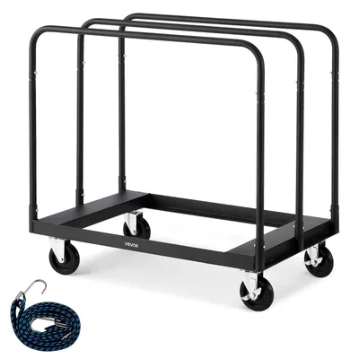 Image de Chariot à panneaux VEVOR, 816 kg, chariot de transport avec roues pivotantes à 360°, diable à panneaux avec sangle d'arrimage & 3 mains courantes latérales, chariot à panneaux, aide au transport pour usine, entrepôt, garage, noir, 955x610x935 mm