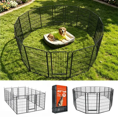 Produktbild von Welpenauslauf - Welpenlaufgitter und Welpenzaun - 101,6 cm Hoch - 16-teilig - Faltbar - Formverstellbar - Für Hunde, Katzen und Kleintiere