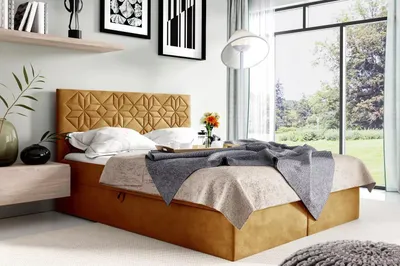 Produktbild von Doppelbett KVETA – 140 x 220 cm, gelb + GRATIS Matratzenauflage