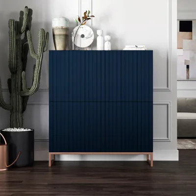 Obrázek produktu pro Komoda RTV Glamour 4D TV skříňka Moderní Nábytek Lindner 112cm x 36,5cm x 126 cm Barva: Námořnická modř Rám: měděná barva - kov