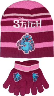 Produktbild von Disney Sticth Kinder Herbst Mütze Wintermütze plus Handschuhe Gr. 52/54 – Lila / 52/54