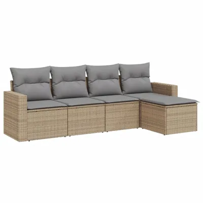 Image de vidaXL Ensemble de salon de jardin 5 pièces avec coussins Beige Poly Rattan