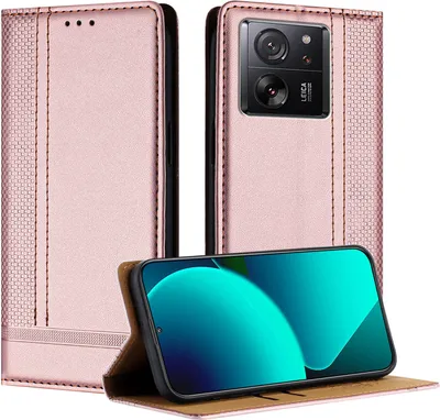 Produktbild von Handyhülle für Xiaomi 13T/13T Pro/Redmi K60 Ultra Leder Flip Klappbare Schutzhülle mit Standfunktion Pink