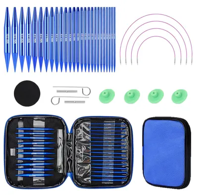 Produktbild von Set austauschbarer Rundstricknadeln, 3,0–10,0 mm, Aluminium mit ergonomischen Griffen, blau