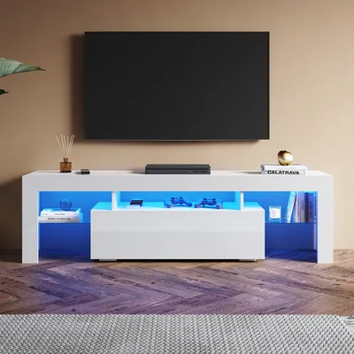 Produktbild von SONNI TV-Schrank Weiß Hochglanz 160 x 39 x 30cm Ausgestattet mit RGB-Lichtleiste und Aufbewahrungsschrank