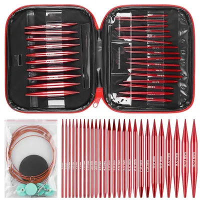 Obrázok produktu pre Sada pletacích ihiel, 13 párov, odnímateľné, kruhové, vymeniteľné, hliníkové, priemer 3,0 mm – 10,00 mm
