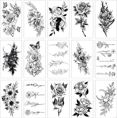 Produktbild von 15 Blumen-Tattoo-Aufkleber, schwarze Tattoo-Aufkleber für Erwachsene, temporäre Tattoo-Aufkleber, wasserfeste Arm-Tattoo-Aufkleber für erwachsene Jungen und Mädchen, Arme, Füße und Taille
