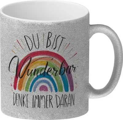Produktbild von Regenbogen Glitzer-Kaffeebecher - Du bist wunderbar
