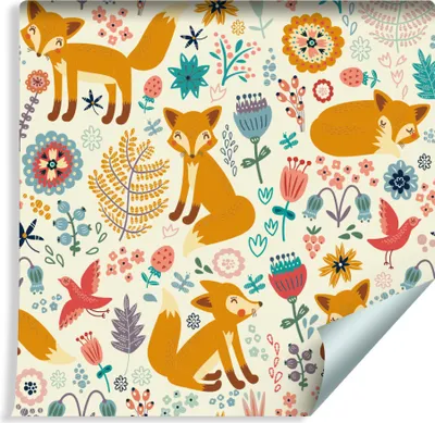 Produktbild von 10m VLIES TAPETE Rolle Kinderzimmer Fuchse Vügel Blumen XXL