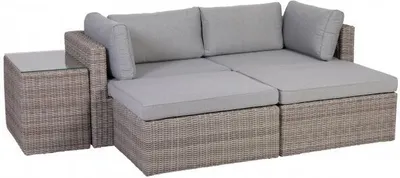 Produktbild von Olea Loungeset grau 2-4 Personen, stapelbar, witterungsbeständig, mit Ecksesseln, Hockern & Tisch
