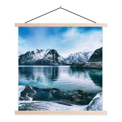 Produktbild von MuchoWow® Textilposter Wasser - Berge - Natur 60x60 cm mit holzfarbenen Rahmen - Wanddekoration