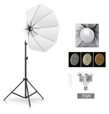 Immagine prodotto di Set softbox per fotografia, illuminazione regolabile, supporto resistente, lampada UFO da 70 W