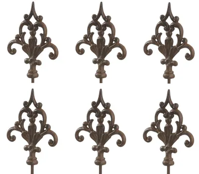 Gartenstab Ornament Speer, 6 Stk., 140 cm, Gusseisen, rostfarben