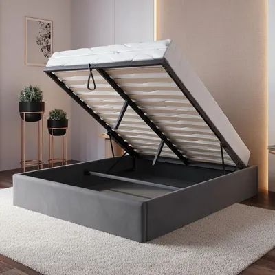 Produktbild von Home Collective Polsterbett, 120x200/140x200/160x200 Stauraumbett, Schlafzimmerbett, Bett mit Stauraum Lattenrost Metallrahmen Samtpolsterung Doppelbett platzsparend ohne Kopfteil 120x200 cm | Graphit