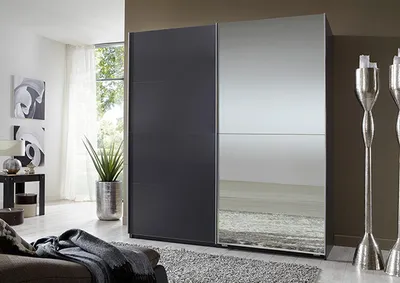 Image de Armoire à portes coulissantes Queen 180 x 65 x 198 cm, graphite, miroir, 2 portes