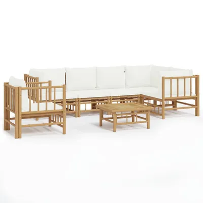 Produktbild von vidaXL 7-tlg. Garten-Lounge-Set mit Cremeweißen Kissen Bambus