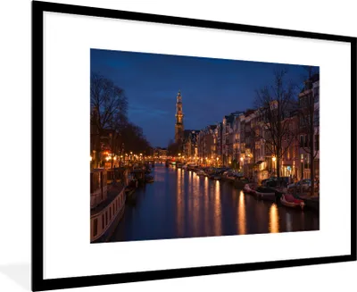 Produktbild von MuchoWow® Gerahmtes Poster Amsterdamer Gracht mit der Westerkerk 90x60 cm - Poster mit Schwarzem Bilderrahmen Wandposter Rahmen Foto Bilder - Wanddekoration - Fotos