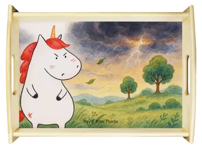 Produktbild von Mr. & Mrs. Panda Holztablett Einhorn Wut Design - Weiß - Geschenk, serviertablett aus holz, Sofa Tablett, Deko, Unicorn, Lustig, Ansage, Einhörner, sofatablett, Arbeit