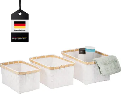 Produktbild von bremermann Aufbewahrungskörbe 3er Set, Bambus/PP Streifen, weiß