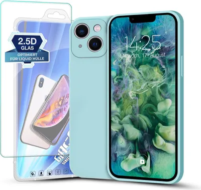 Produktbild von Hülle für iPhone 15 Plus mit 9H Displayglas Displayschutz Plus Case Cover Bumper Silikon Softgrip Schutzhülle Farbe: Hellblau