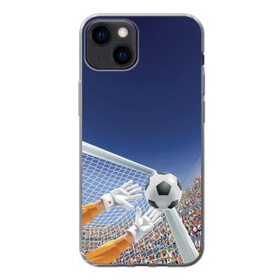 Produktbild von MuchoWow® Handyhülle Schutzhülle Hülle für iPhone 13 Eine Illustration eines Torwarts, der den Fußball stoppt - Junge - Mädchen - Kind Silikon Softcase Handy Hülle - Karteninhaber
