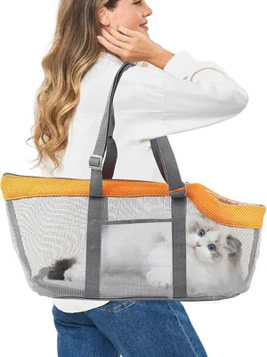 Produktbild von Famanu Tragetasche für Hunde und Katzen mit Sicherheitsleine für kleine Haustiere - atmungsaktiv