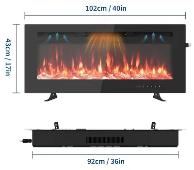 Obrázek produktu pro Elektrické krbové topidlo – nástěnný krb – vestavěný krb – dekorativní vytápění – elektrický krb – 40 palců