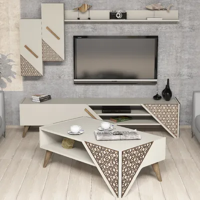 Obrázek produktu pro Skye Decor, Beril - krémová, nábytková sestava do obývacího pokoje, krémová, 100 % MELAMÍNEM POTŘENÉ DESKY, 180 x 37 x 40 cm