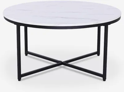 Produktbild von Wohnzimmertisch rund 80 cm aus Metall und Marmoreffektplatte Sulley - Weiß