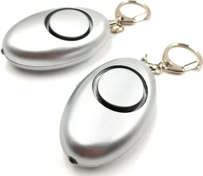 Produktbild von 2x ocona© Taschenalarm zur Selbstverteidigung mit integrierter LED-Lampe, 140dB Silber Ei