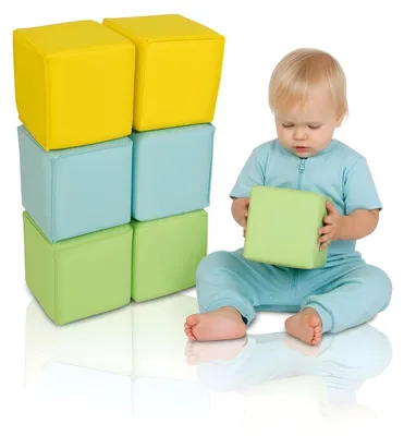 Produktbild von alldoro Softbausteine-Set, 6 weiche Schaumstoffwürfel für Babys und Kinder ab 0 Jahren, mit abwaschbarem Kunstleder, 14 x 14 cm, sicher & leicht