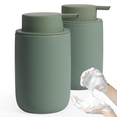 Immagine prodotto di Set di dispenser per sapone liquido in Vetroceramica opaca, verde, 2 pezzi, capacità 350 ml, ricaricabili