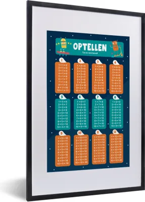 Produktbild von MuchoWow® MuchoWow® Gerahmtes Poster Kinderzimmer - Addition - Bildung - Jungen - Mädchen - Kinder - Blau 40x60 cm - Poster mit zchwarzem Bilderrahmen - Poster in Rahmen