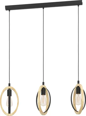 Produktbild von BASILDON Hängeleuchte Hängelampe Pendellampe Pendelleuchte - L78 x B16 x H110 cm - schwarz, braun - 3X40W exkl. - IP20