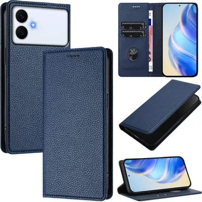 Image de Housse en cuir Litchi pour Samsung Galaxy S26 Edge Wallet Porte-cartes Stand Fonction Housse bleue