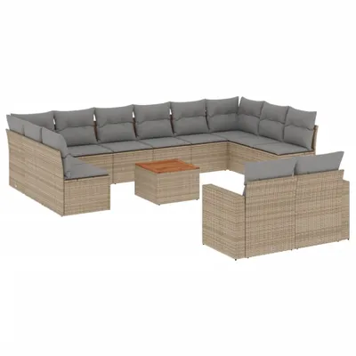 Produktbild von vidaXL 13-tlg. Garten-Sofagarnitur mit Kissen Beige Poly Rattan