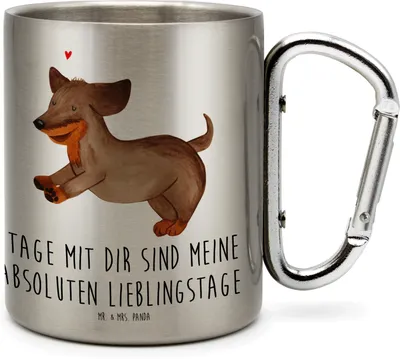 Produktbild von Mr. & Mrs. Panda Thermobecher Hund Dackel - Transparent - Geschenk, Edelstahlbecher, Dachshund, Herz, Sprüche, Trinkbecher Edelstahl, Hunde, karabiner tasse, Teetasse