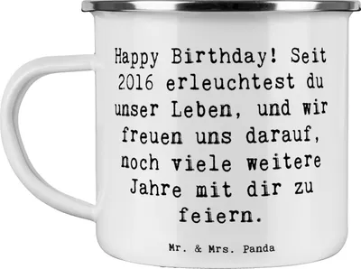 Produktbild von Mr. & Mrs. Panda Haferl Spruch 2016 Geburtstag - Weiß - Geschenk, Freude, Jahrgang, Geburtstagsgeschenk, Emaille Becher, Teetasse, Happy Birthday, Pott, Teebecher, Tasse