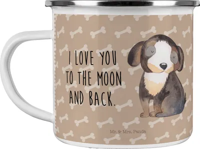 Produktbild von Mr. & Mrs. Panda Teetasse Hund Entspannen - Hundeglück - Geschenk, Liebe, Emaille Tasse, Vierbeiner, Teebecher, Treue, Haferl, Outdoor Becher, Pott, Sprüche