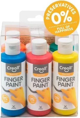 Produktbild von Creall - Fingerfarbe Creall Happy Inhaltsstoffe 6 Farben 80ml | Setzen Sie ein 6 Stück