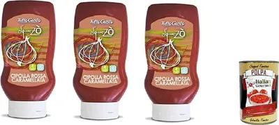 Produktbild von 3x Tutto gusto Squeezò Cipolle Rosse Karamellisierte ROTE Zwiebel 500ml + Italian Gourmet polpa 400g
