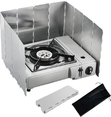 Produktbild von 12 Faltgrenzherde Windschutz -Campingofen -Tragetasche, Camping, faltbare Aluminiumkocher, Windschutzscheibe im Freien, Öfen,