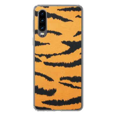 Produktbild von MuchoWow® Handyhülle Schutzhülle Hülle für Huawei P30 Tigerdruck - Braun - Orange Silikon Softcase Handy Hülle - Kartenbesitzer