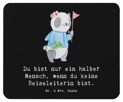 Produktbild von Mr. & Mrs. Panda Mauspad Reiseleiterin Herz - Schwarz - Geschenk, Mousepad, mousematte, computer, Mouse Pad, laptop