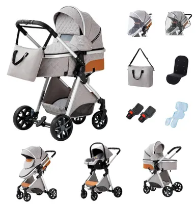 Productafbeelding van Babywagen, 3-in-1 ontwerp, opvouwbaar voor extra gemak, kleur: lichtgrijs (V9)