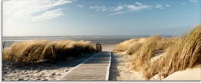 Produktbild von ARTland Glasbild Nordseestrand auf Langeoog - Steg Größe: 125x50 cm