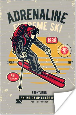 Produktbild von MuchoWow® Poster Ski - Sport - Vintage - Grau 20x30 cm - Papierdruck