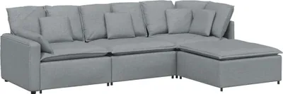 Zdjęcie produktu dla Sofa modułowa z podnóżkiem Tkanina na poduszki jasnoszara