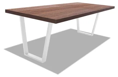 Image de Table de salle à manger en bois et métal - pieds blancs trapézoïdaux - 220x100 cm