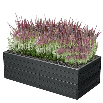 Productafbeelding van 2x Tuinbloembak, verhoogde bak, plantbak, plantkist, antracietkleurig, houtimitatie, 149,2 x 75,6 x 50 cm - Perfect voor het planten van bloemen, het kweken van planten en kruiden